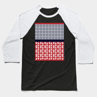 Japanese Style Ethnic Quilt Blue and Red Baseball T-Shirt